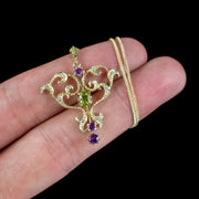 Edwardian Style Suffragette Pendant Necklace Amethyst Peridot Diamond