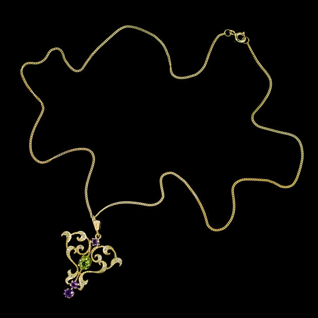 Edwardian Style Suffragette Pendant Necklace Amethyst Peridot Diamond