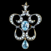 Victorian Style Blue Topaz Pearl Diamond Pendant Silver Gold Gilt