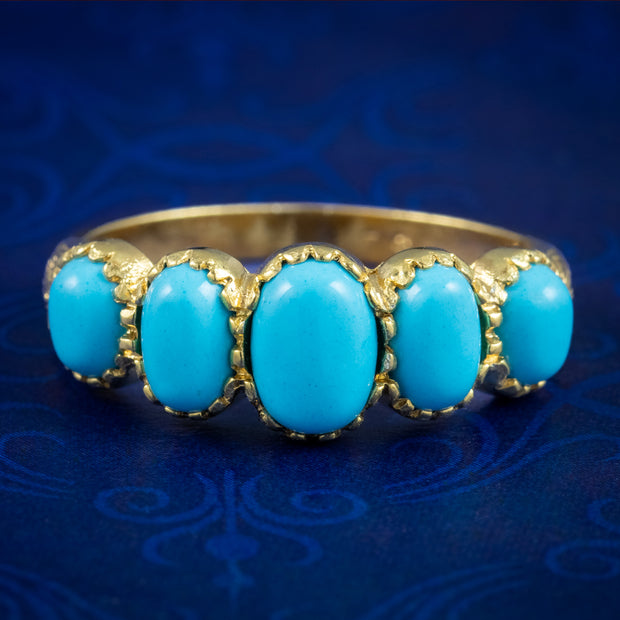 Victorian Style Five Stone Turquoise Ring Silver 18ct Gold Gilt