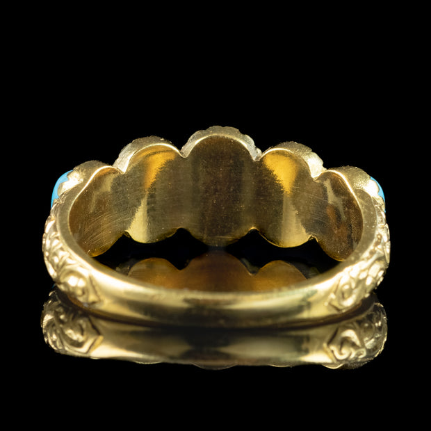 Victorian Style Five Stone Turquoise Ring Silver 18ct Gold Gilt