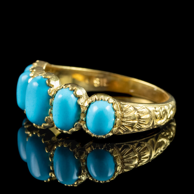 Victorian Style Five Stone Turquoise Ring Silver 18ct Gold Gilt