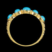 Victorian Style Five Stone Turquoise Ring Silver 18ct Gold Gilt