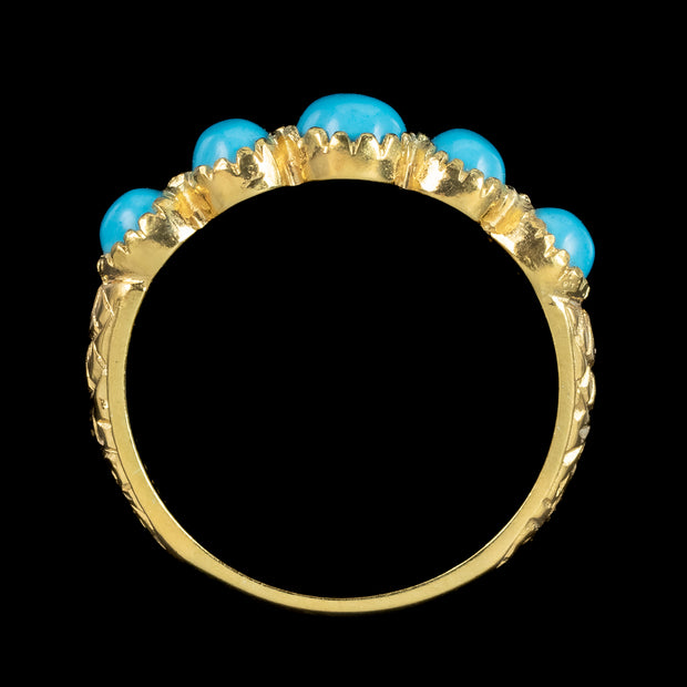 Victorian Style Five Stone Turquoise Ring Silver 18ct Gold Gilt