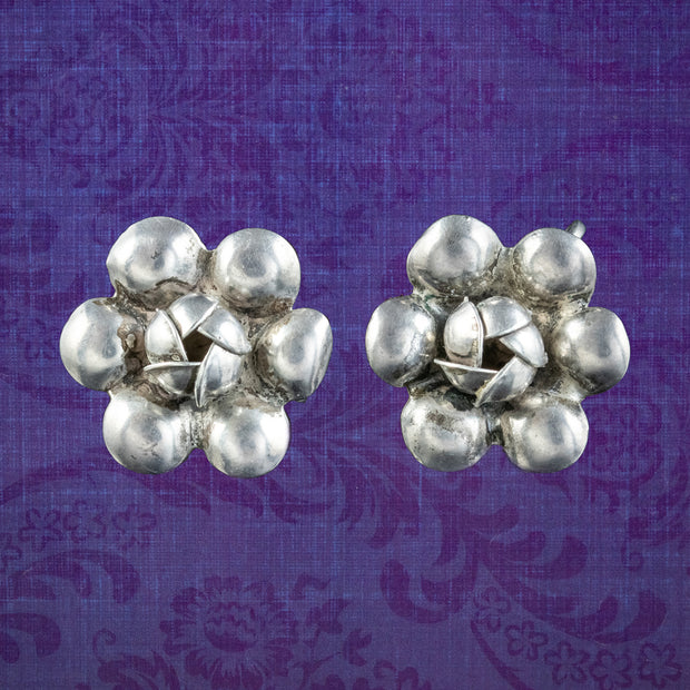 Victorian Style Flower Earrings Sterling Silver