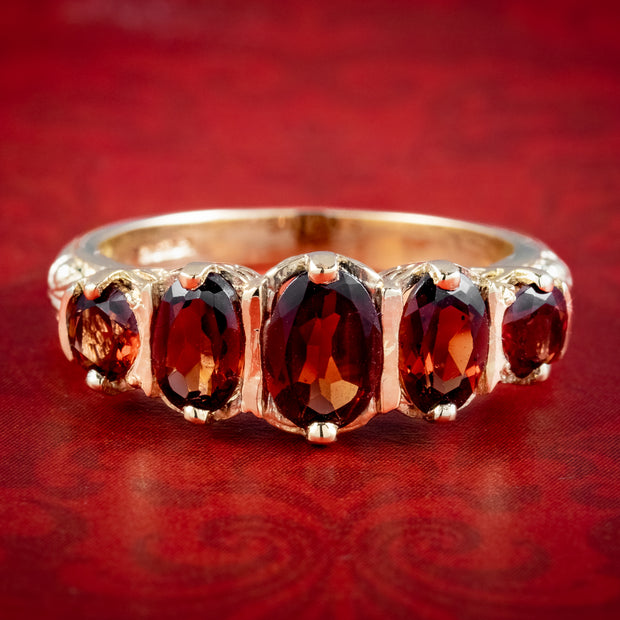 Victorian Style Garnet Five Stone Ring 2.5ct Total