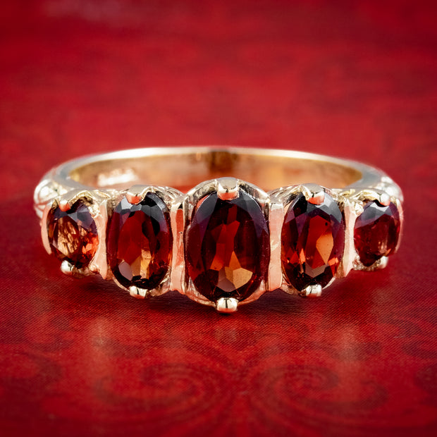 Victorian Style Garnet Five Stone Ring 9ct Gold