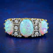 Victorian Style Opal CZ Trilogy Ring