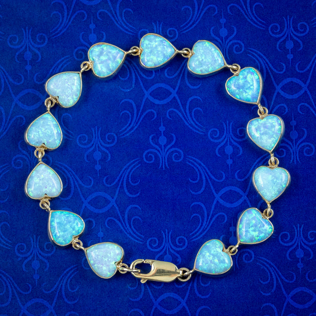 Victorian Style Opal Heart Bracelet 9Ct Yellow Gold