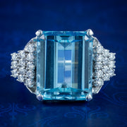 Vintage Aquamarine Diamond Cocktail Ring 15ct Aqua