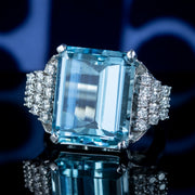Vintage Aquamarine Diamond Cocktail Ring 15ct Aqua