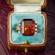 Vintage Citrine Diamond Ring 7ct Citrine Circa 1960
