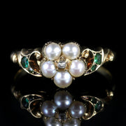 Georgian Emerald Diamond Pearl Ring 18Ct Circa 1800