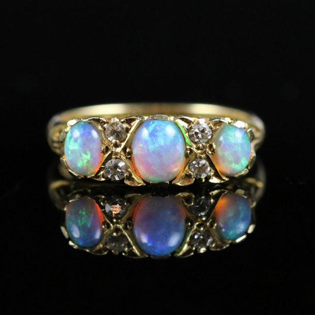 Antique Art Deco Opal & Diamond Trilogy Ring Dated Birmingham 1922