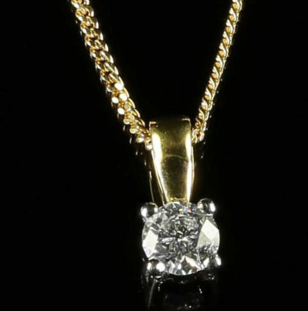 Antique Diamond Pendant & Chain - 0.7Ct Diamond On 18Ct Yellow Gold Chain
