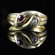 Antique Edwardian Diamond Ruby Snake Ring Dated 1905