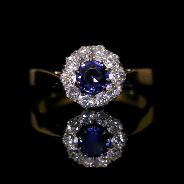 Antique Sapphire Diamond Cluster Ring
