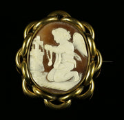 Antique Victorian Cameo Brooch Praying Angel Bullmouth Shell