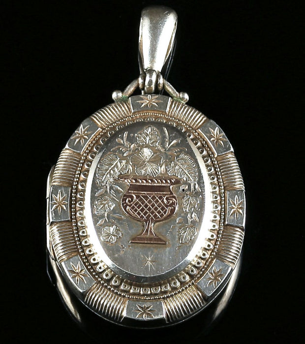 Antique Victorian Silver Gold Locket - Dated 1876