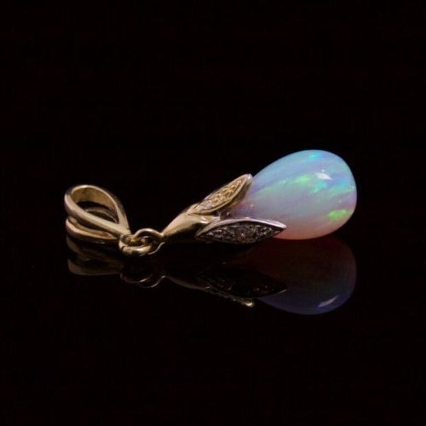 Opal & Diamond Gold Dropper Pendant
