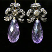 Antique Amethyst & Diamond Earrings - Rose Cut Diamonds Briolette Amethysts