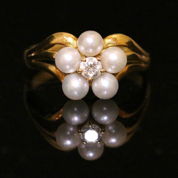 Antique Georgian Natural Pearl Diamond Ring Circa 1800