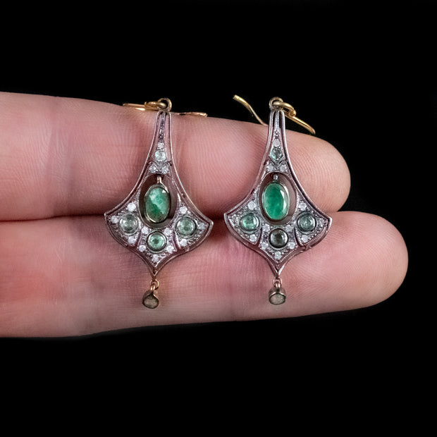 1.2Ct Emerald Diamond Dangle Earrings 9Ct Gold Silver