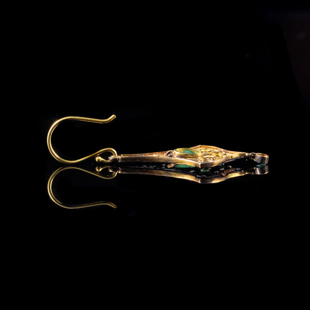 1.2Ct Emerald Diamond Dangle Earrings 9Ct Gold Silver
