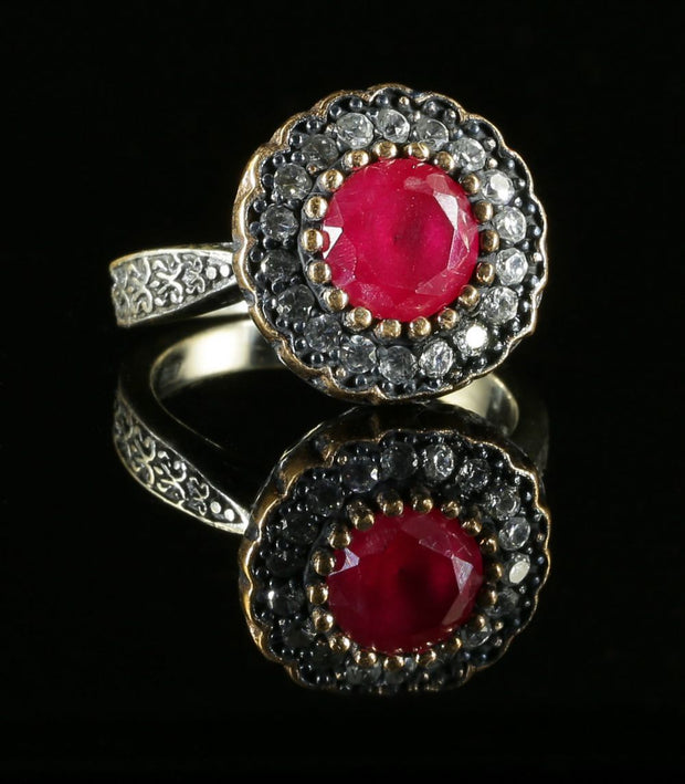 Antique Victorian Ruby & Paste Suite Earrings Ring And Pendant