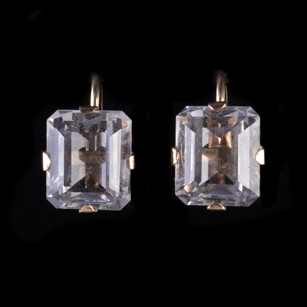 10Ct Rock Crystal Screw Back Earrings 9Ct Yellow Gold