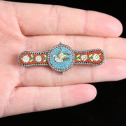 Antique Victorian Micro Mosaic Brooch Doves Flowers Silver
