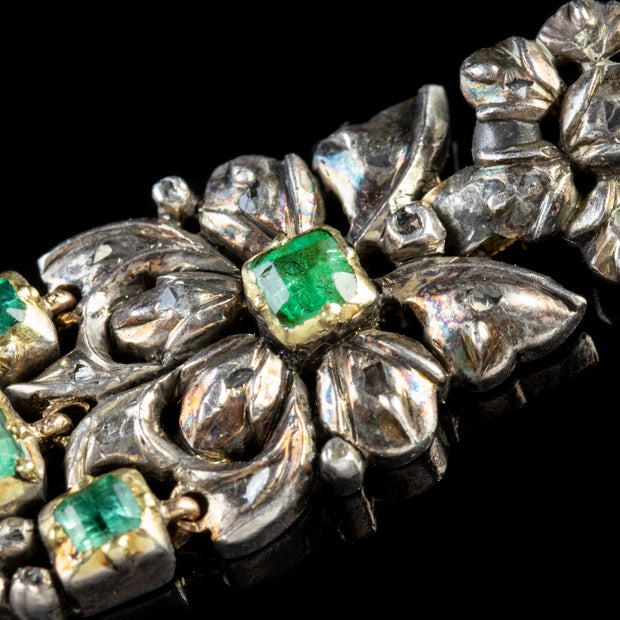 Antique Georgian Emerald Diamond Earrings Silver 18Ct Gold Circa 1800