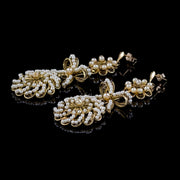 Antique Victorian Pearl Triple Drop Earrings 18Ct Gold Gilt Circa 1900