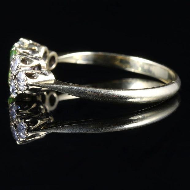 Antique Victorian Peridot And Diamond Ring 18Ct Gold Circa 1900