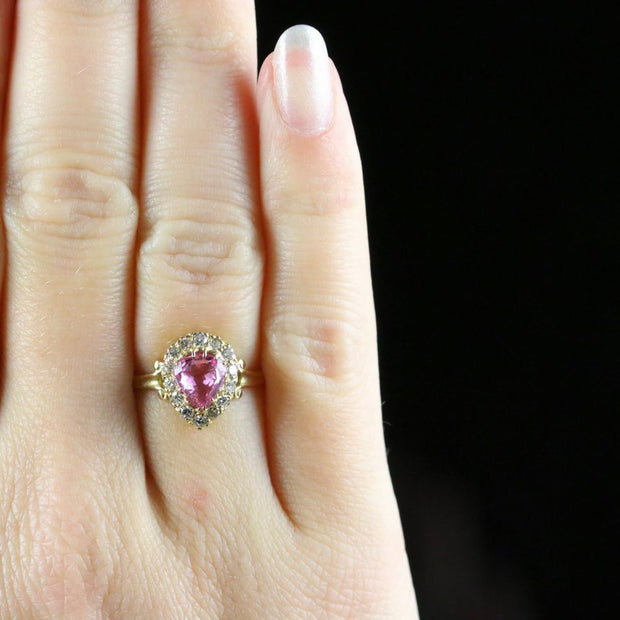 Antique Victorian Pink Sapphire Diamond Cluster Ring 18Ct Gold