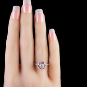 1Ct Diamond Ruby Cluster Engagement Ring Platinum