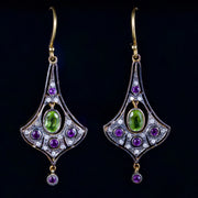 Suffragette Earrings Amethyst Peridot Diamond 9Ct Silver