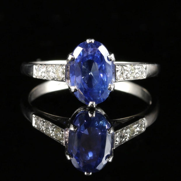 Antique Edwardian Natural Sapphire & Diamond Ring 2.71Ct Sapphire