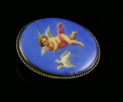 Antque Victorian Cherub Brooch Hand Painted With Doves Silver