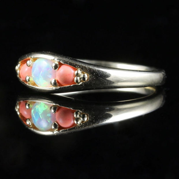 Coral Opal Gold Trilogy Ring