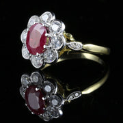 Antique Ruby & Diamond Cluster Ring 18Ct Gold 1.80Ct Ruby 1.20Ct Diamond