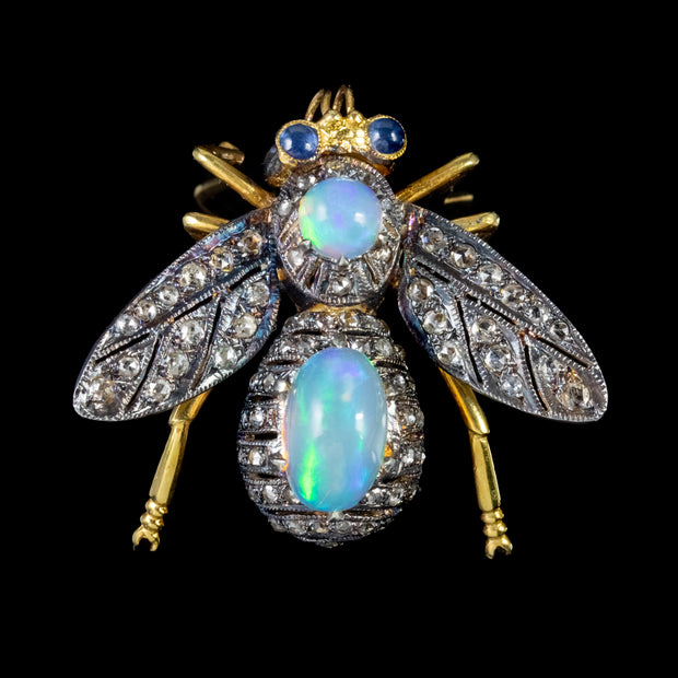 Opal Diamond Bug Brooch Silver 18Ct Gold