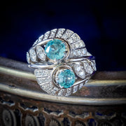 Vintage Blue Zircon Diamond Cocktail Ring 18Ct White Gold Circa 1950