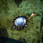 Antique Victorian Moonstone Sapphire Pendant 9Ct Gold Circa 1900
