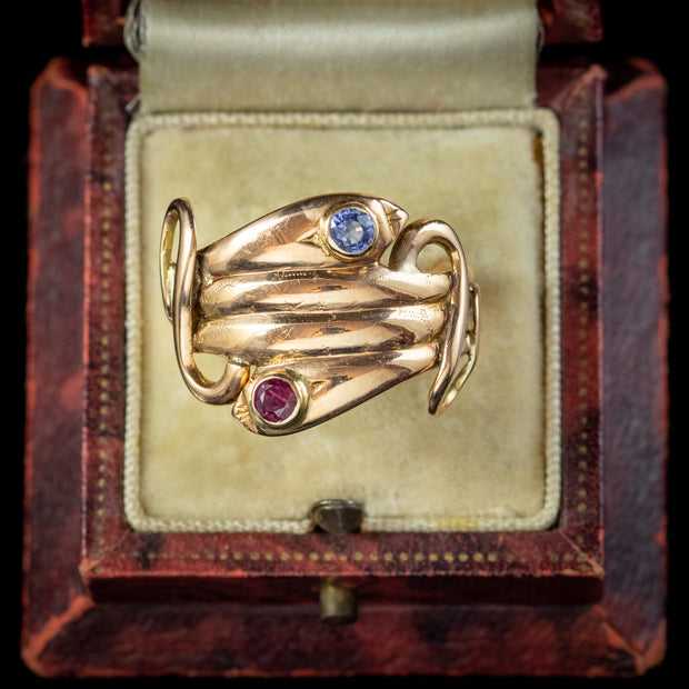 ANTIQUE VICTORIAN SAPPHIRE RUBY SNAKE RING 18CT GOLD CIRCA 1880