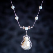 Art Deco Baroque Pearl Diamond Lavaliere Necklace social