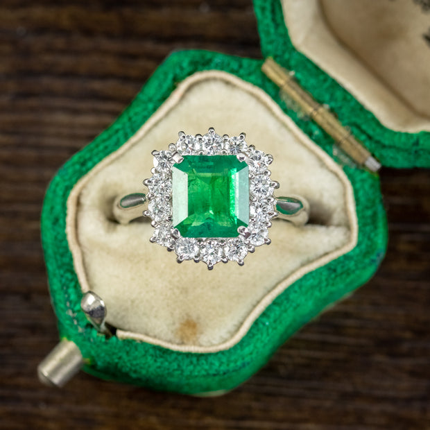 Vintage Emerald Diamond Cluster Ring Platinum 2.85Ct Emerald 0.85Ct Of Diamond social