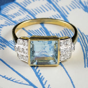 Vintage 2.50Ct Aquamarine Diamond Ring 18Ct Yellow Gold