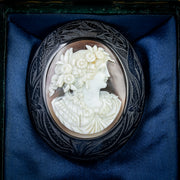 Antique Victorian Whitby Jet Cameo Brooch Circa 1860