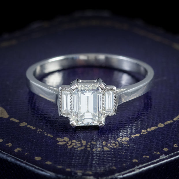Art Deco Emerald Cut Diamond Trilogy Ring Platinum Circa 1920 Cert